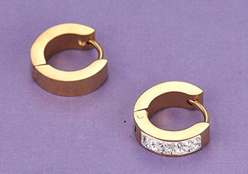 KARAY Stainless Steel Womens Mens Hoop Earrings Huggie Earrings CZ Piercings Hypoallergenic 18G (1pait Gold) - Image 4